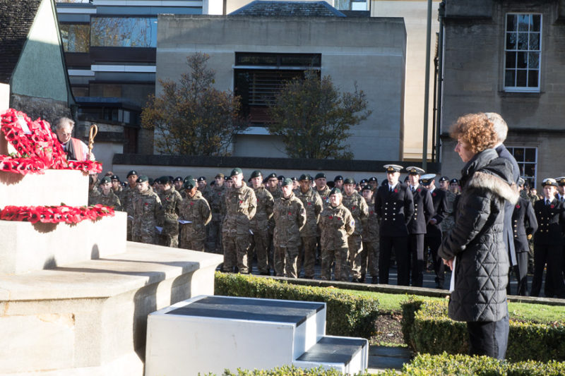 Anneliese Dodds laying a wreath on the St Giles Memorial on Remembrance Sunday, 11 November 2018