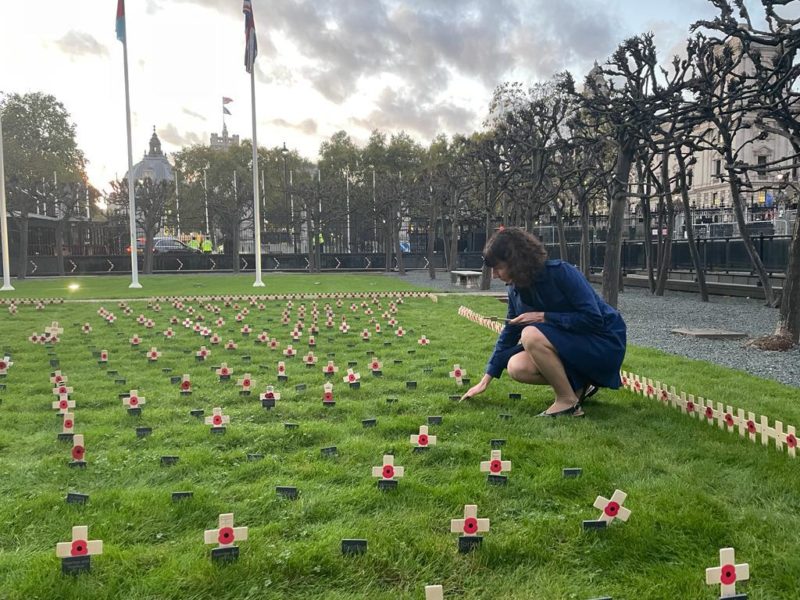 Anneliese Dodds planting a cross in Parliament
